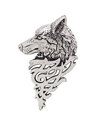 Wolf Head Silver Brooch