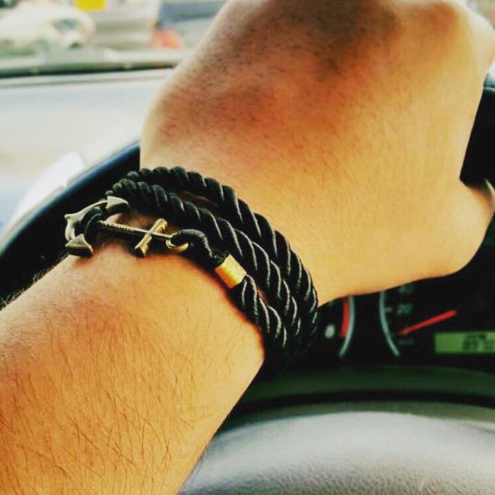 Black Rope Anchor Bracelet For Men