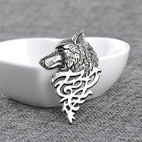 Wolf Head Silver Brooch