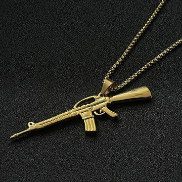 Golden Assault Rifle M16 Fashion Pendant Necklace For Men