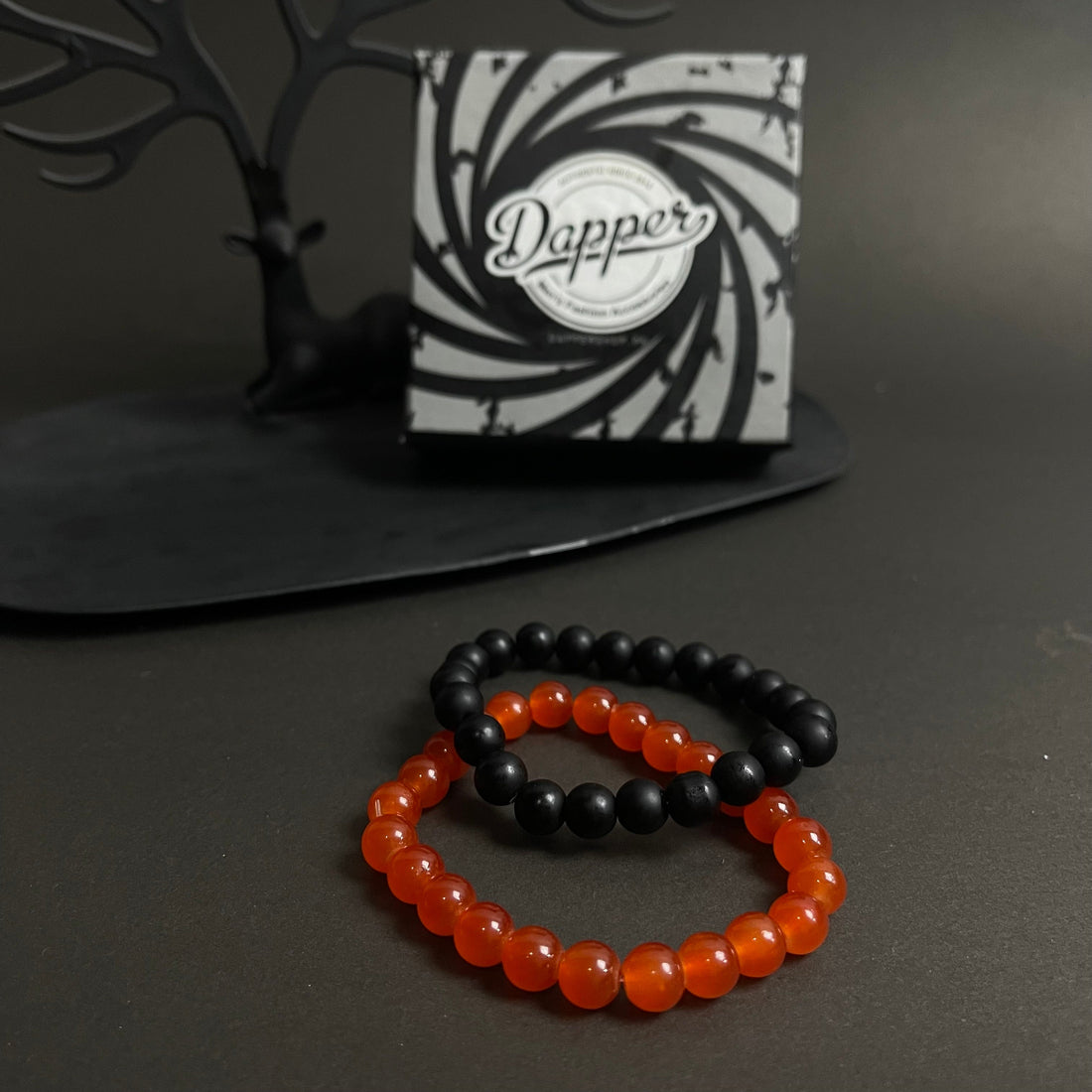 Red Agate & Matt Black Distance Bracelet