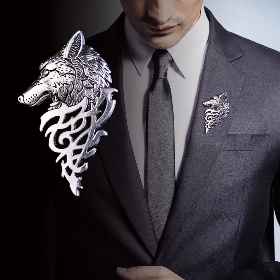 Silver Wolf Brooch For Men