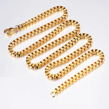 3mm Golden Box Chain Necklace For Men Women