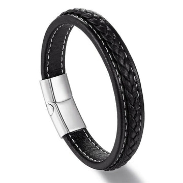 Streetwise Voyager Black Silver Leather Bracelet For Men