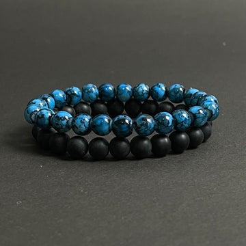 Blue Agate & Matt Black Distance Bracelet