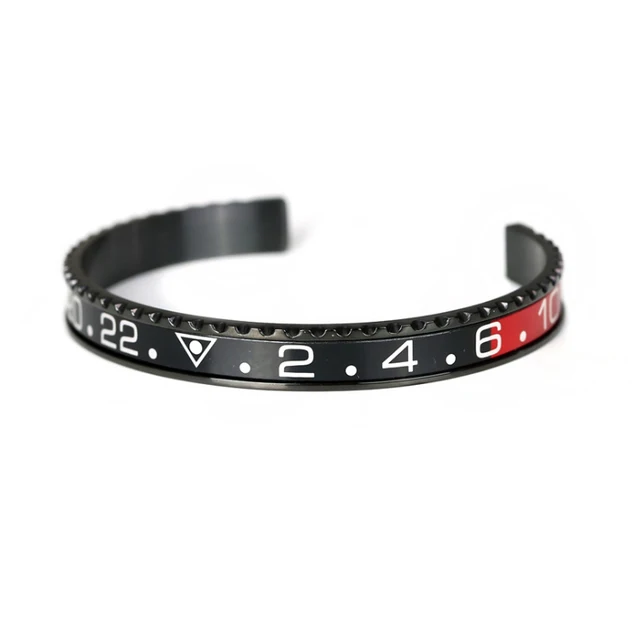 RLX Dial Stainless Steel Black & Red Bangel Kara Bracelet For Men