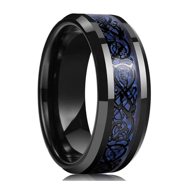 Dark Blue Dragon Inlay Ring For Men