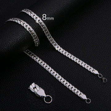 8mm Silver Miami Link Neck Chain For Men