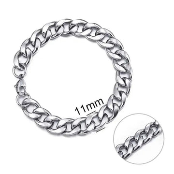 11mm Silver Steel Chain Bracelet For Men