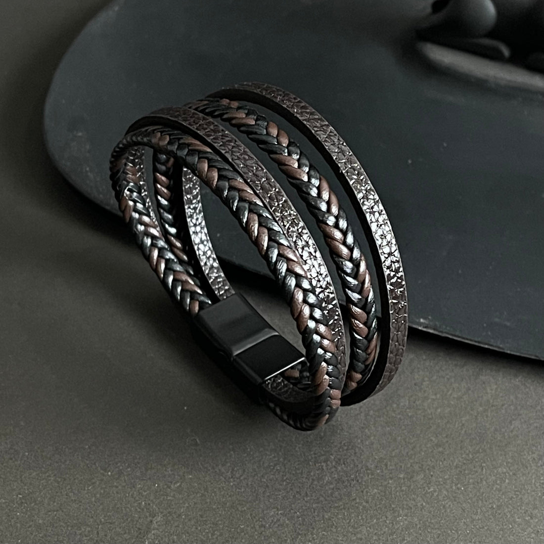 Walnut Layered Braided Bracelet For Men