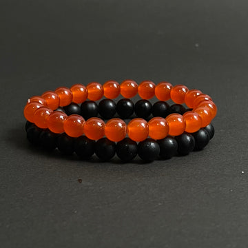 Red Agate & Matt Black Distance Bracelet