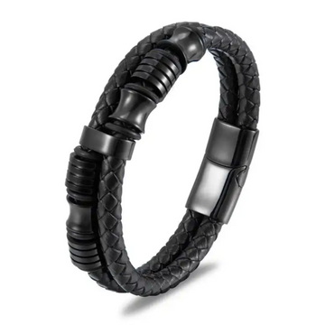 Black Crown Layered Leather Bracelet For Men