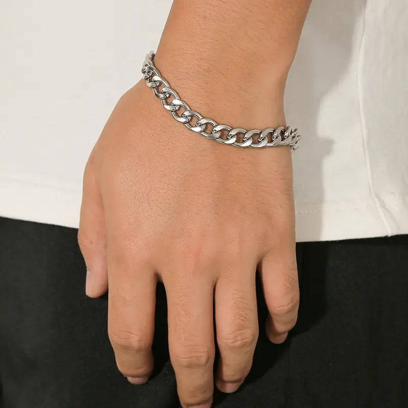 7mm Silver Steel Chain Bracelet For Men