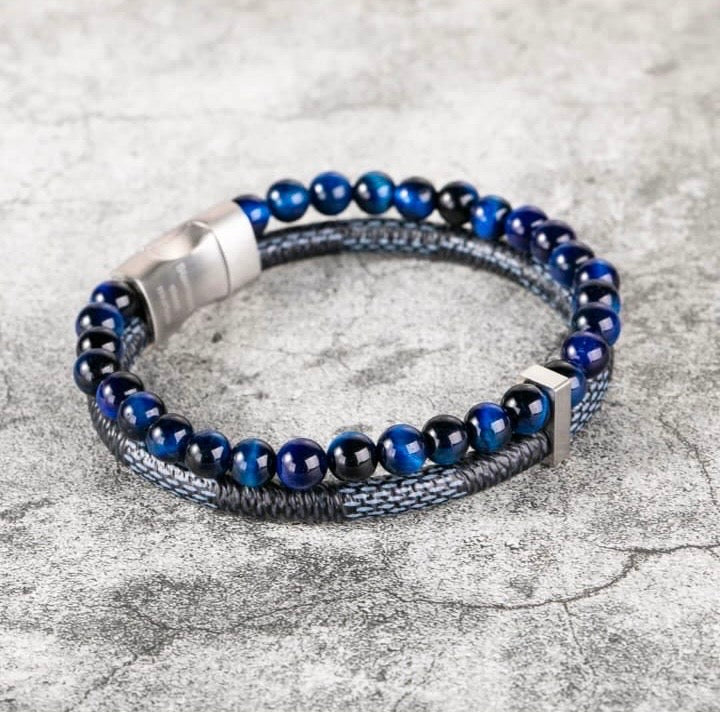 Blue Ocean Bliss Leather Bracelet For Men