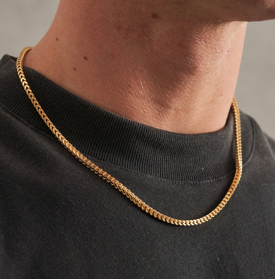 2mm Golden Square Franco Neck Chain For Men