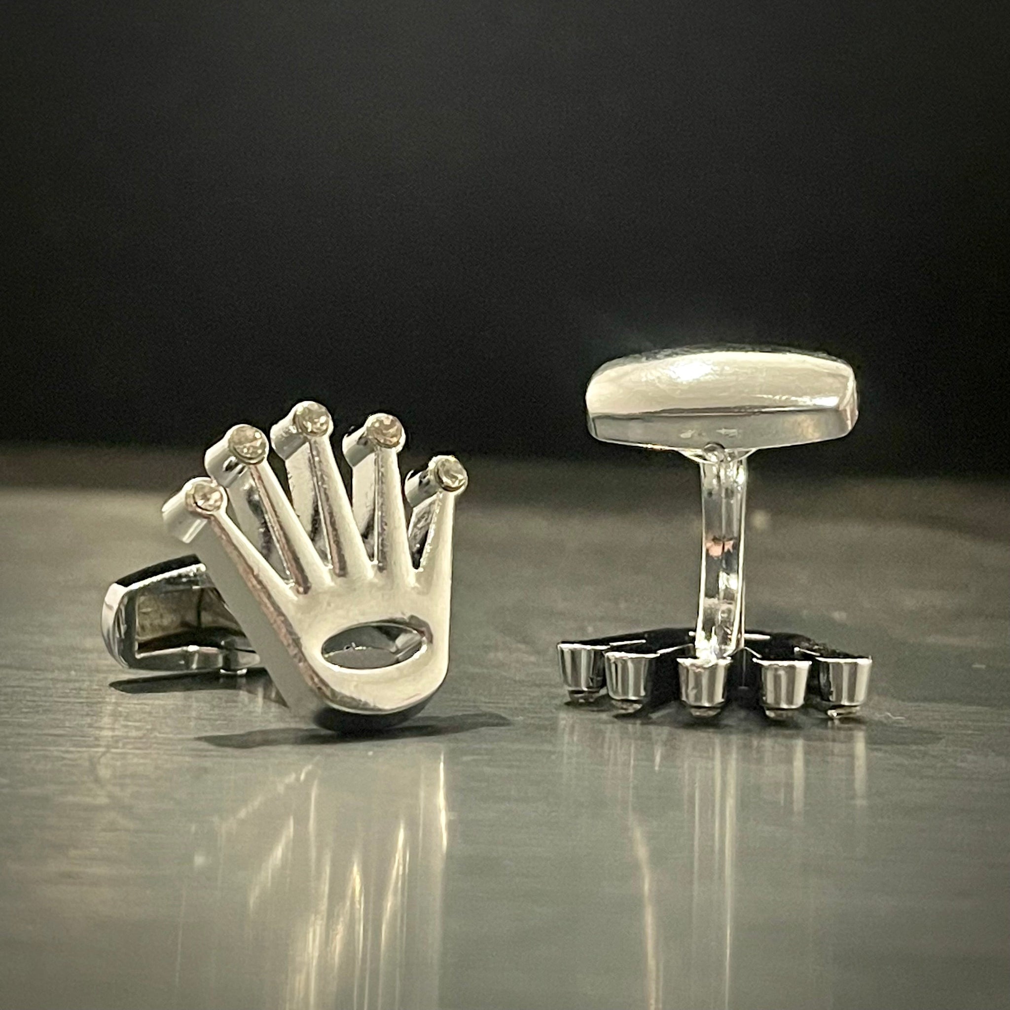 Silver Rolex Crown Cufflinks For Men