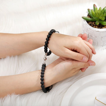 Black Lave & Agate Magnetic Distance Bracelet Set Couple Bracelet