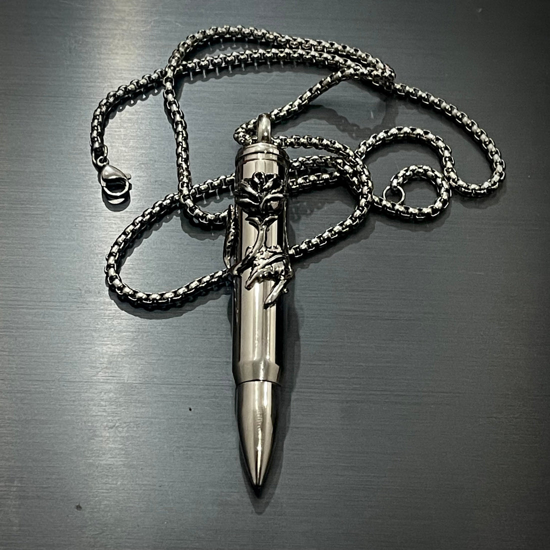 Heavy Biker Rose Bullet Pendant Necklace For Men