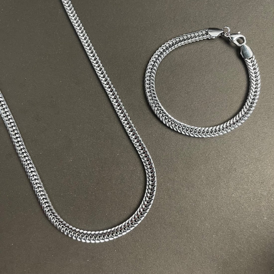 6mm Silver Foxtail Neck Chain & Bracelet Set