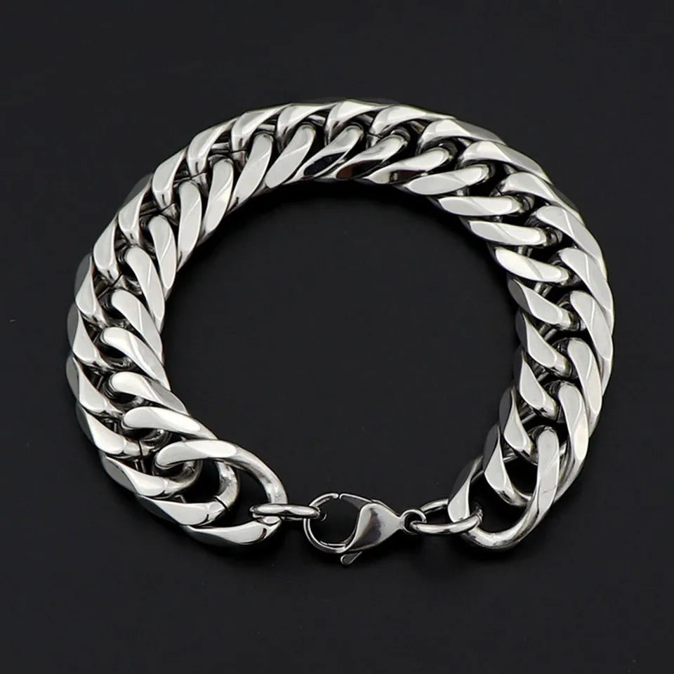 15mm Silver Stainless Steel Heavy Chain Bracelet For Men