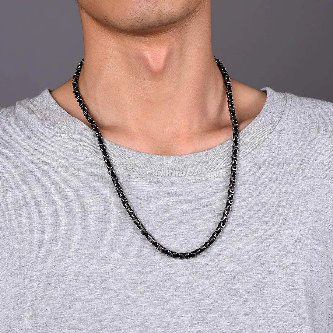 5mm Silver Black Byzantine Link Neck Chain