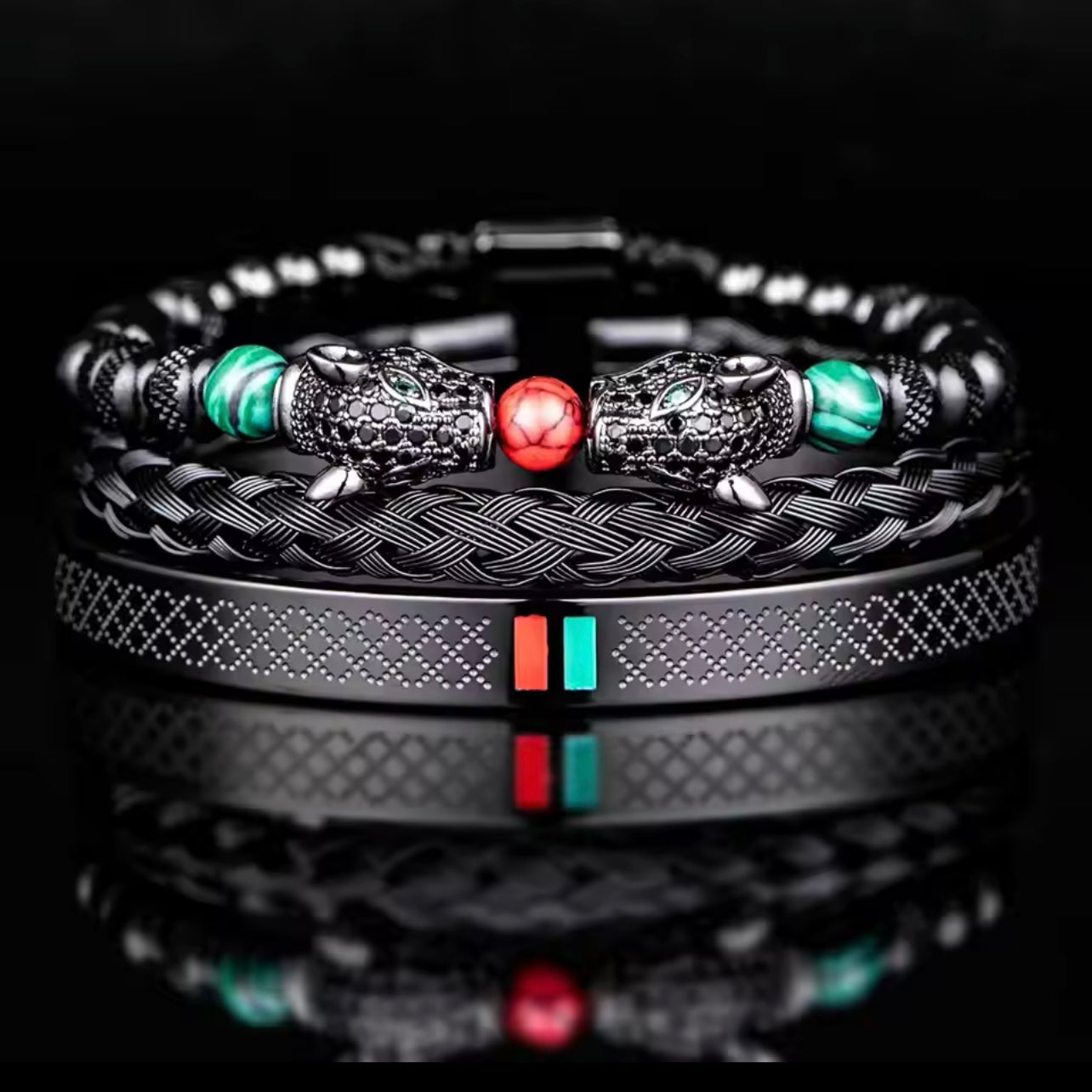 3pcs Black Luxury Men Bracelets Set