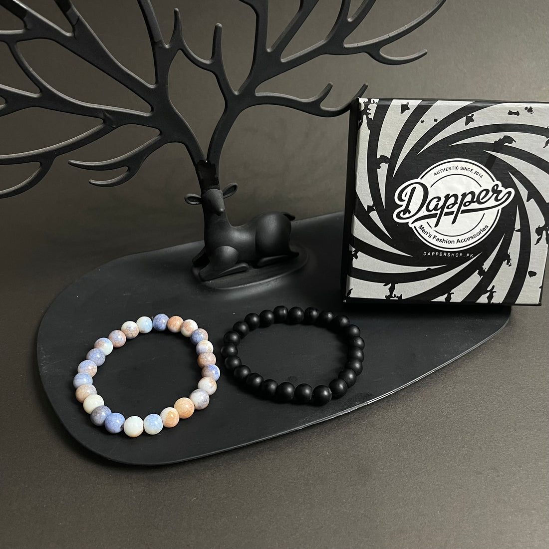 Multi Grey Agate & Matt Black Distance Bracelet