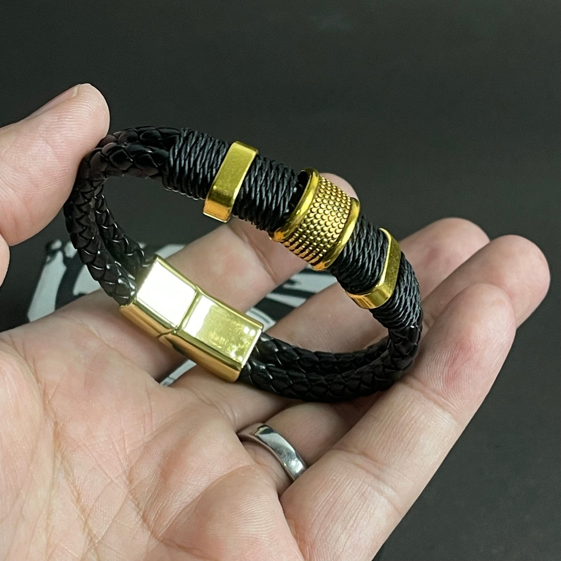 Savage Golden Leather Bracelet For Men