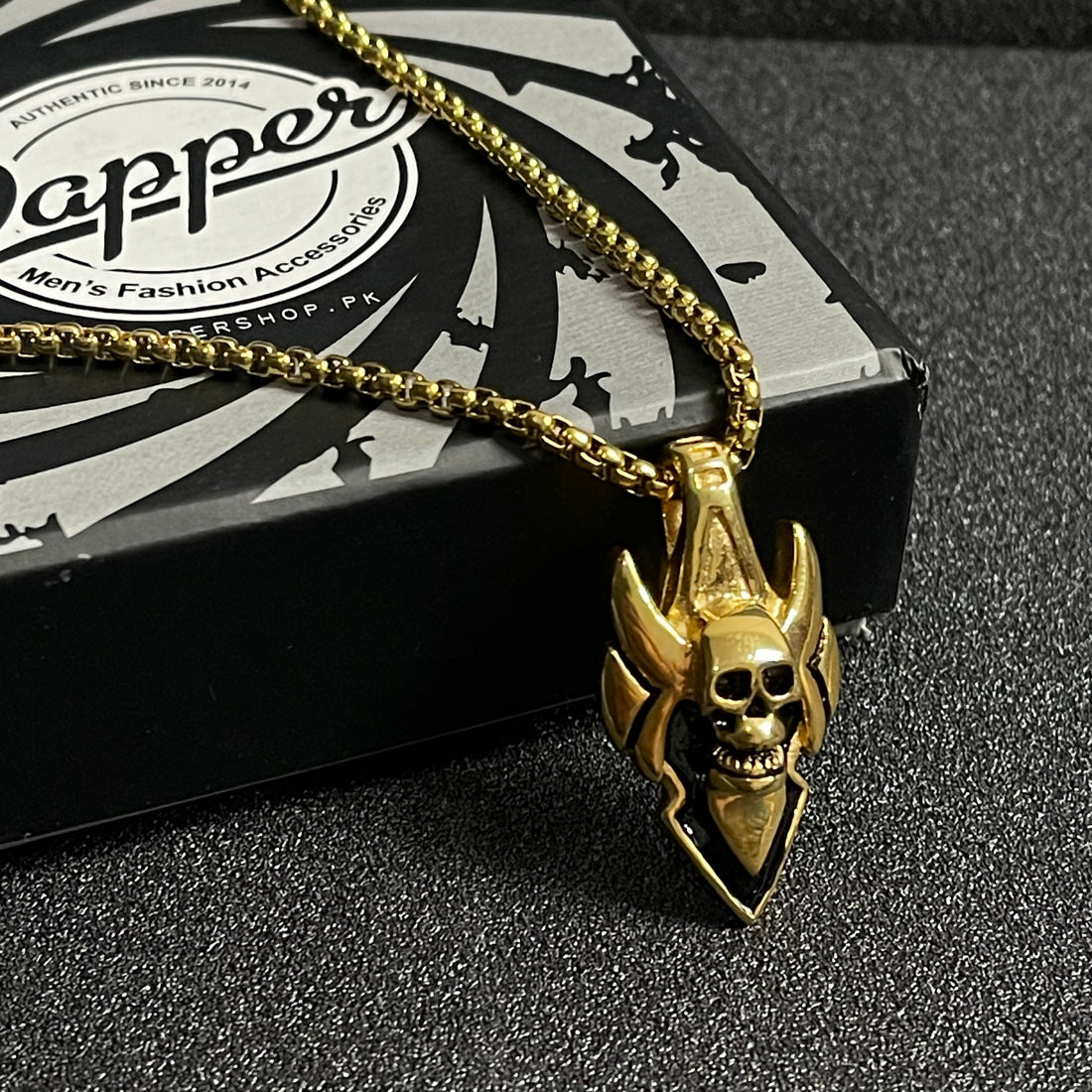 Golden Demon Skull Pendant Necklace For Men