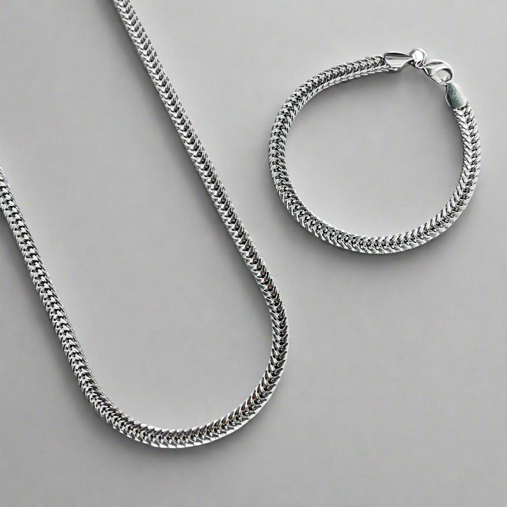 6mm Silver Foxtail Neck Chain & Bracelet Set