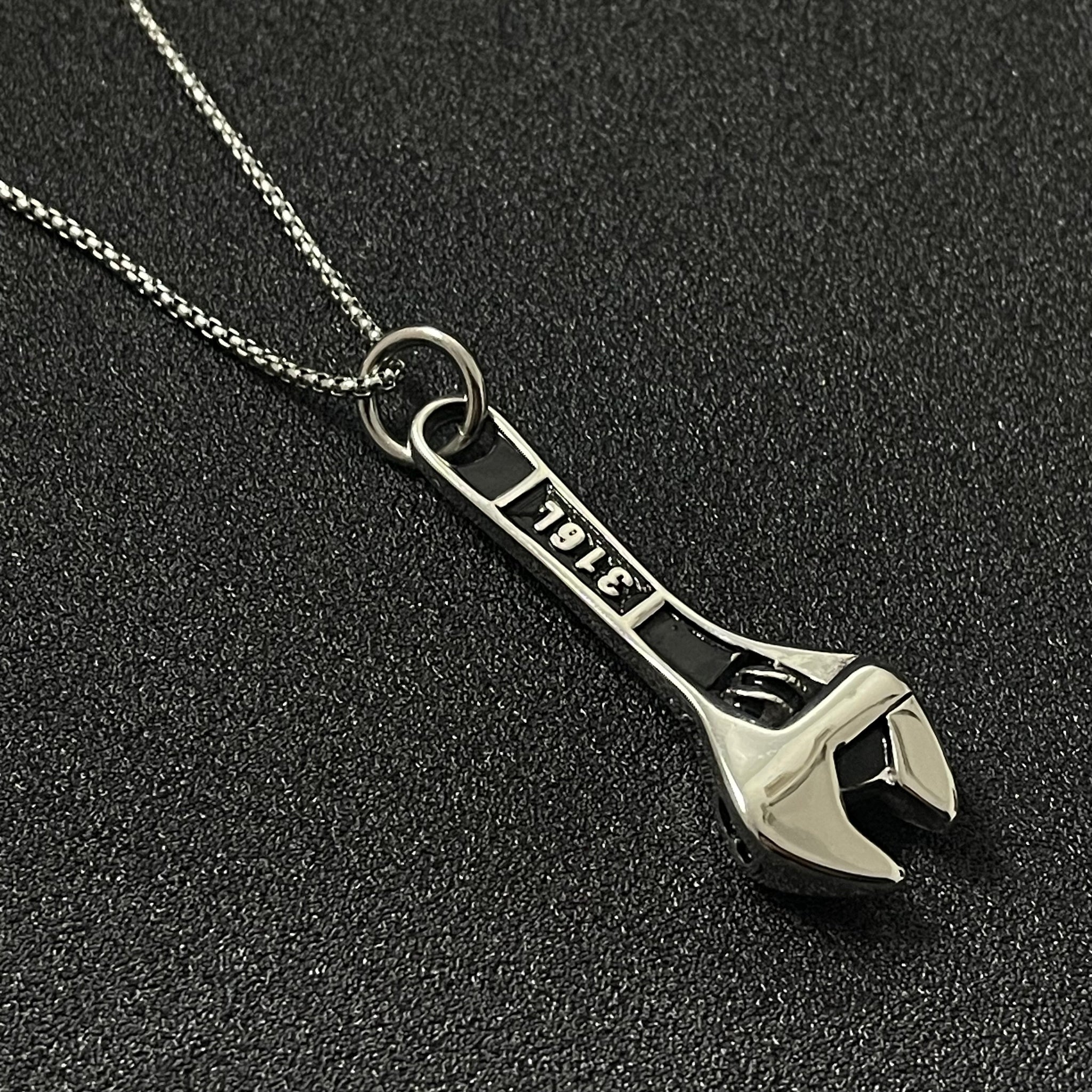 Silver Wrench Pendant Necklace for Men Women