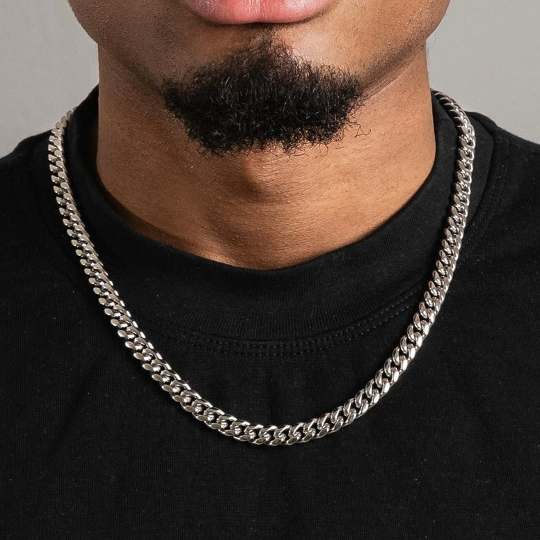 9mm Silver Cuban Round Link Neck Chain For Men