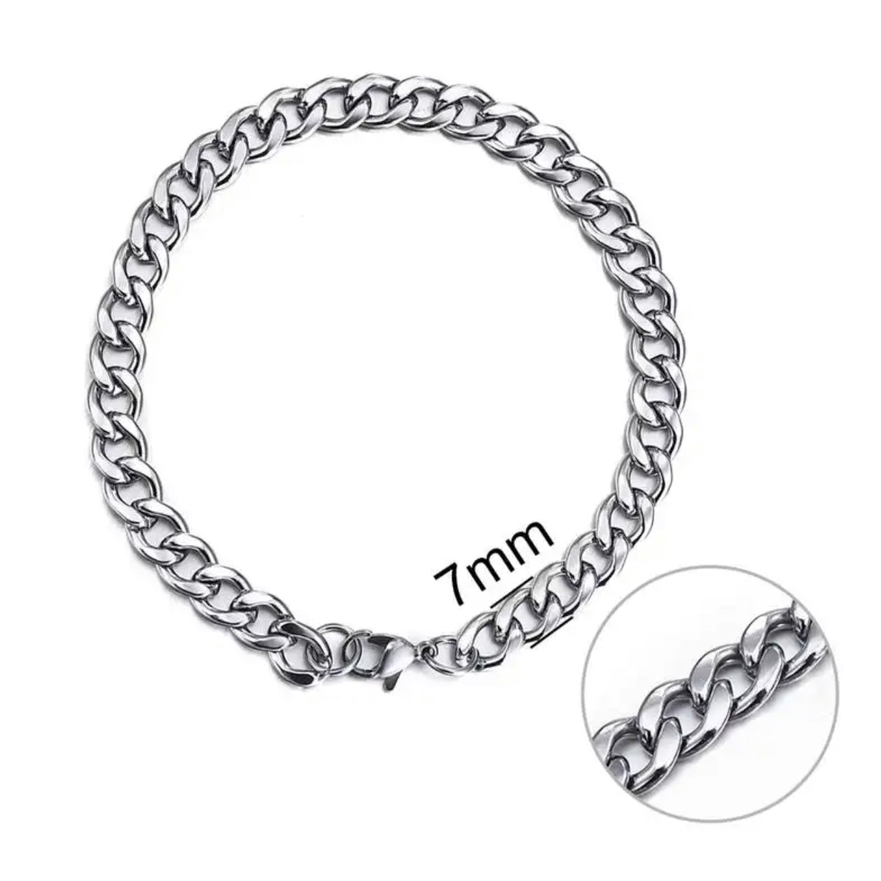 7mm Silver Steel Chain Bracelet For Men