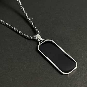 Black Epoxy Rectangle Minimal Pendant Necklace For Men