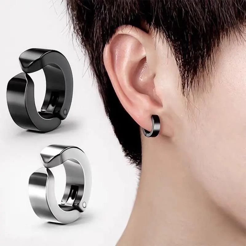 Stainless Steel Black Non-Piercing Magnetic Bali Stud Earring For Men