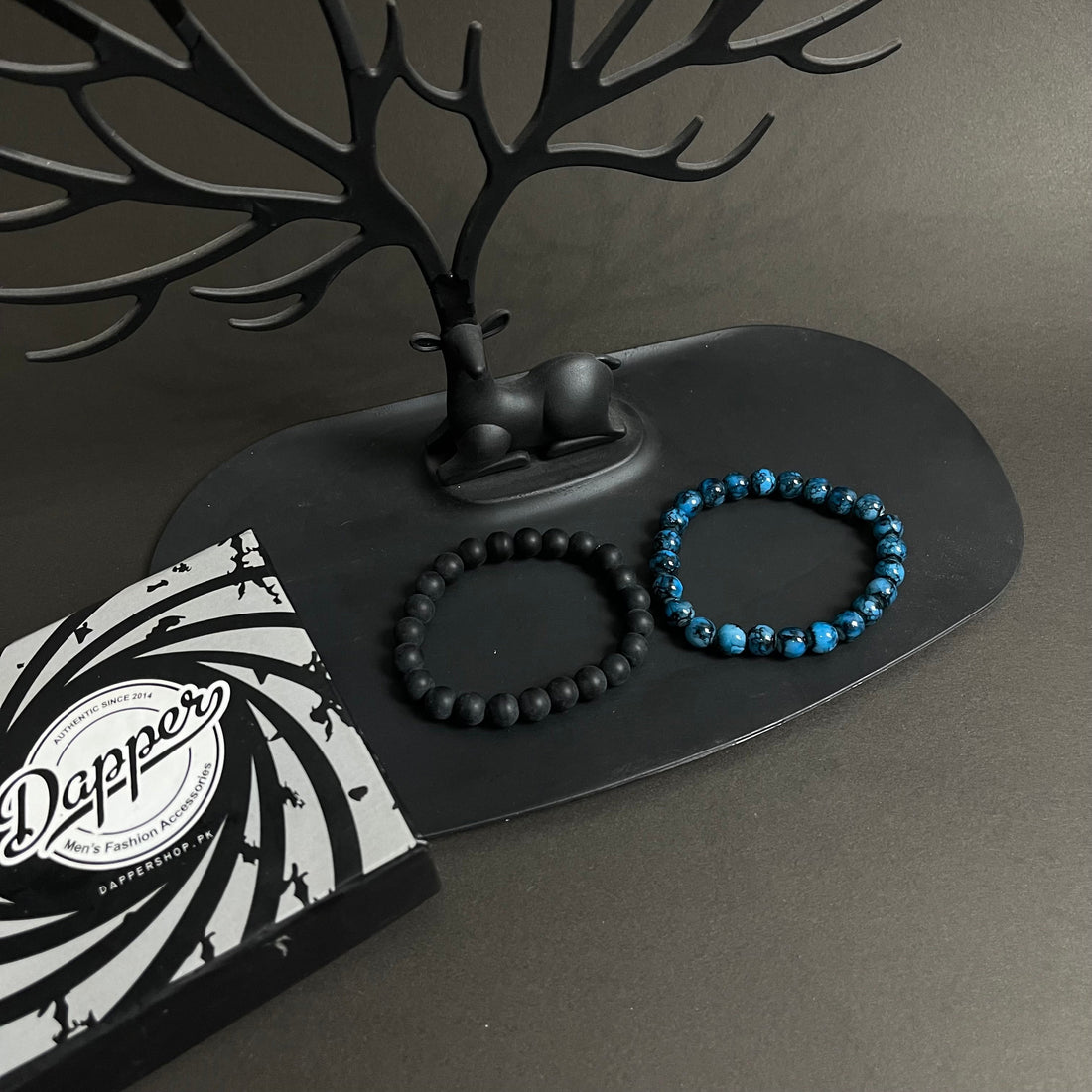 Blue Agate & Matt Black Distance Bracelet