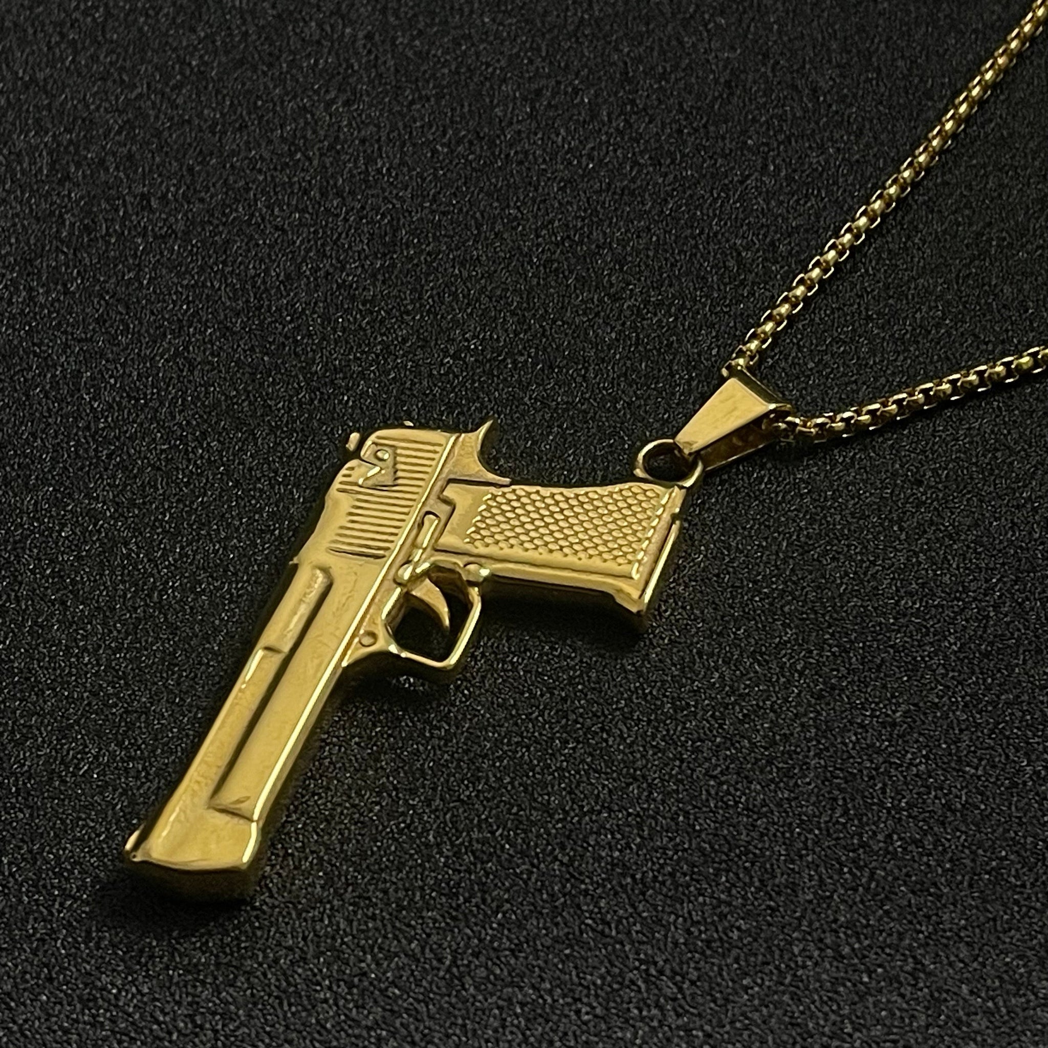 Golden Heavy Pistol Fashion Pendant Necklace For Men