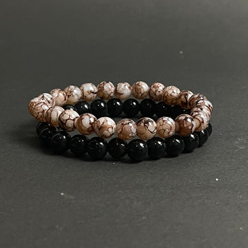 Brown Agate & Black Distance Bracelet