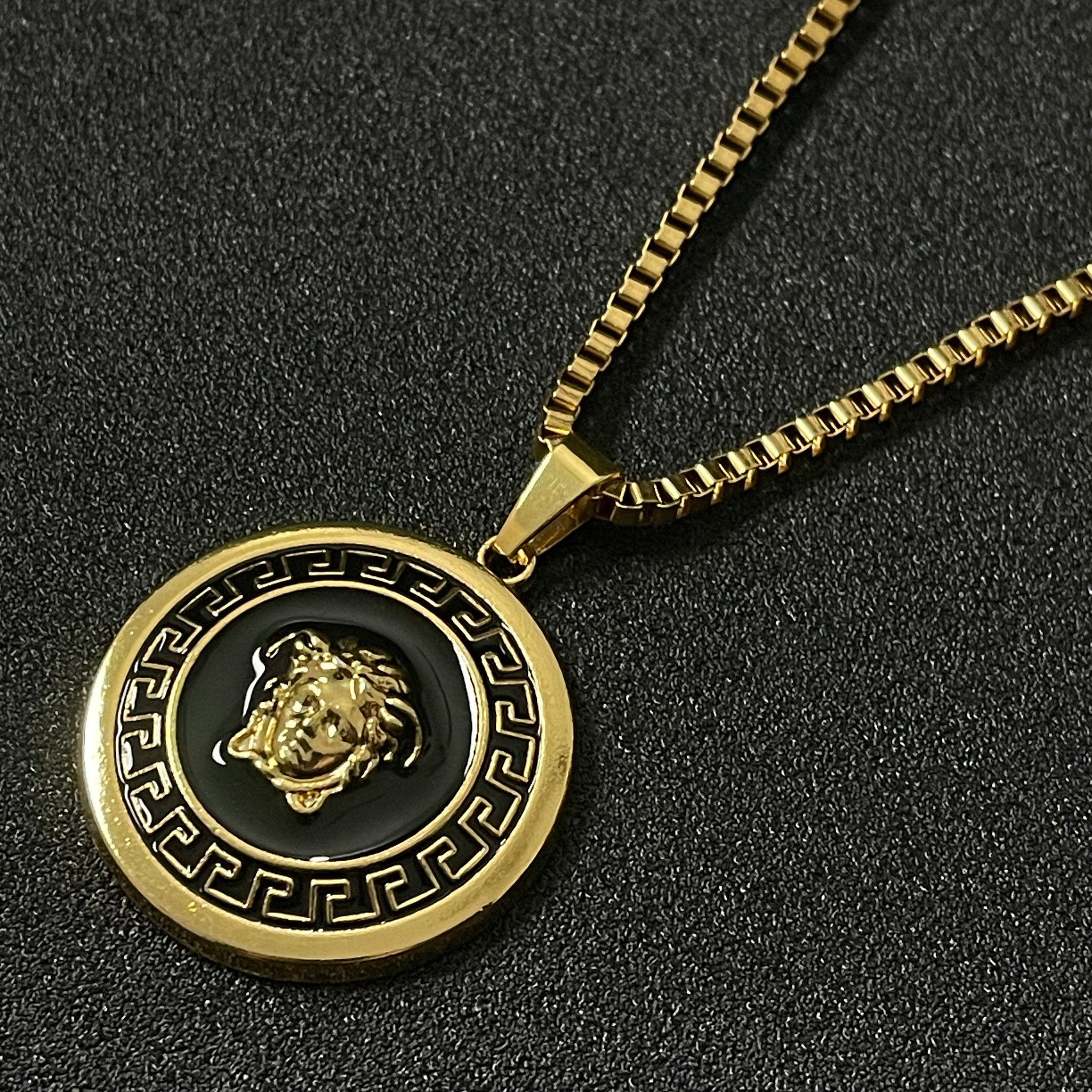 Black Coin Medusa Pendant Necklace