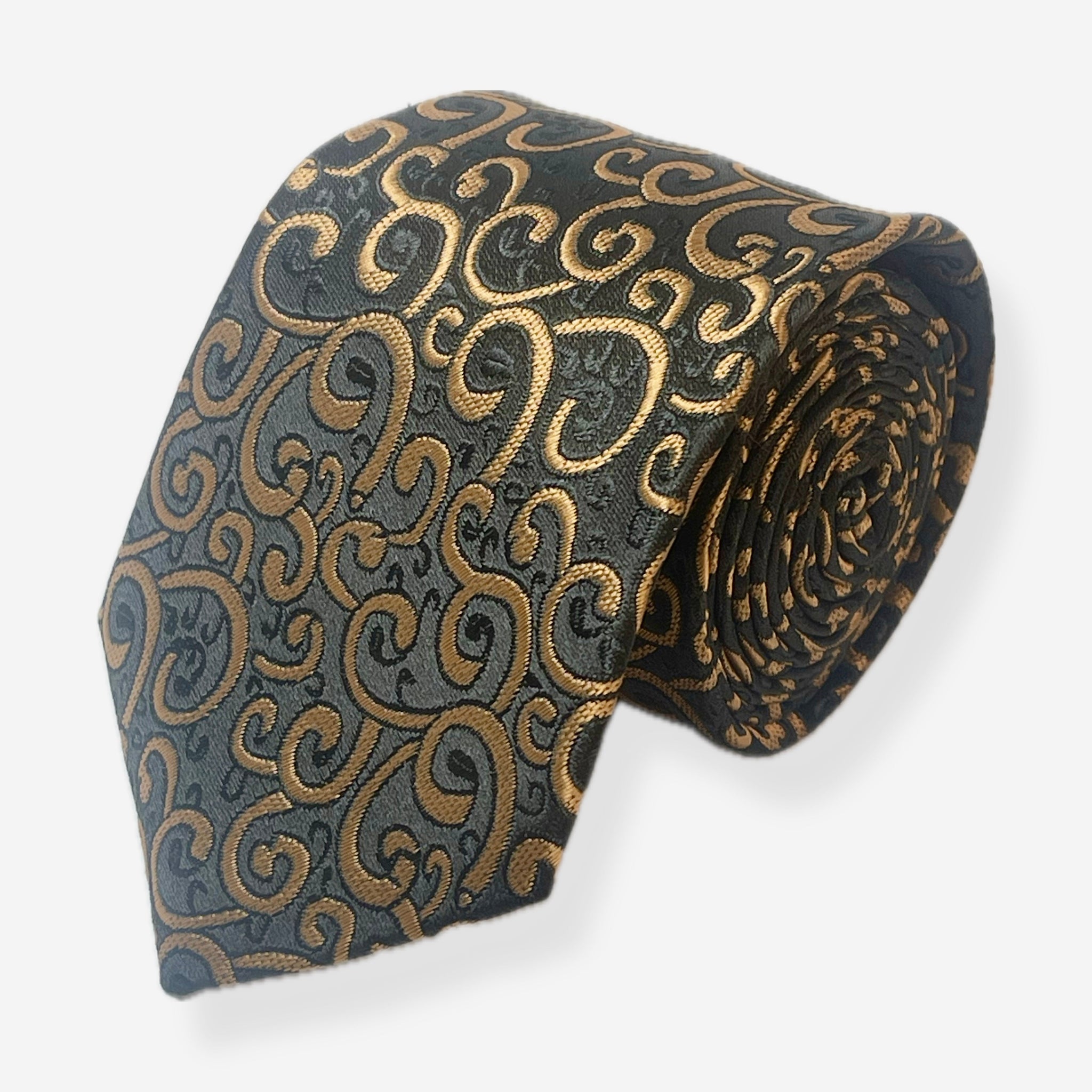 Golden Paisley Black Neck Tie For Men