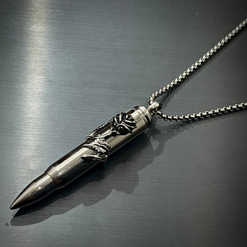 Heavy Biker Rose Bullet Pendant Necklace For Men