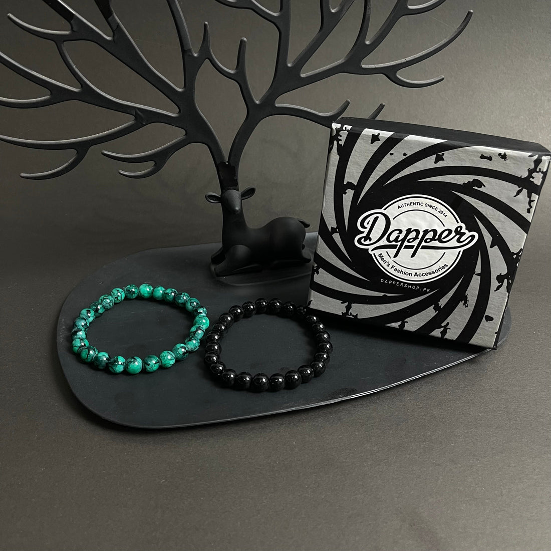 Green Agate & Black Distance Bracelet