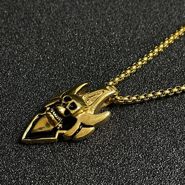 Golden Demon Skull Pendant Necklace For Men