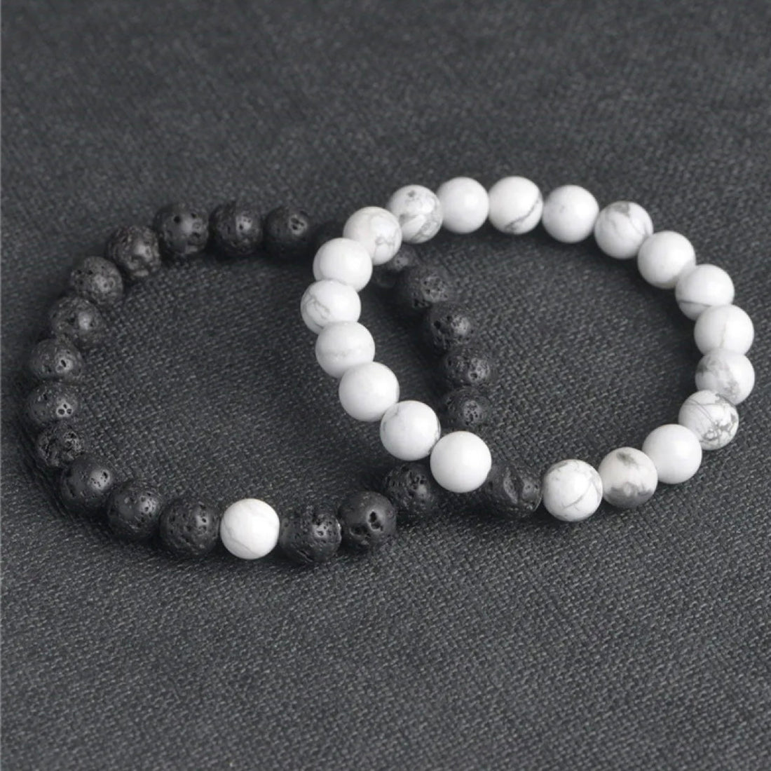 White & Lave Black Energy Stone Beads Distance Bracelet Set Couple Bracelet