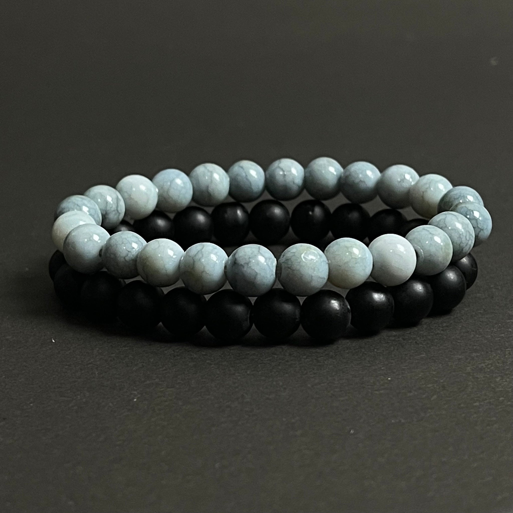 Stone Grey Agate & Matt Black Distance Bracelet