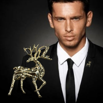 Golden 3D Deer Brooch For Men