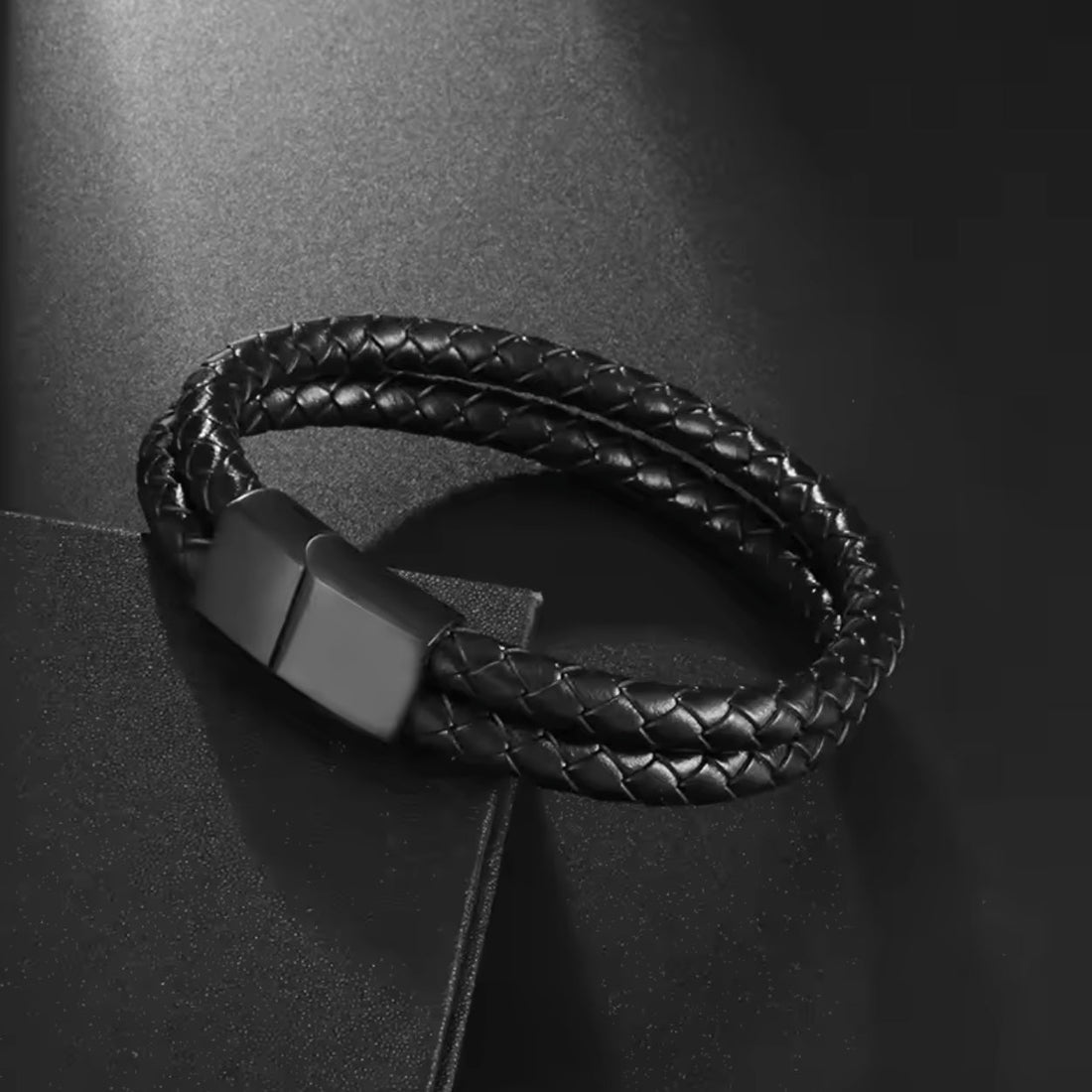 Cross Cord Black Leather Bracelet For Men