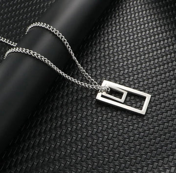 Silver minimal rectangle pendant For Men