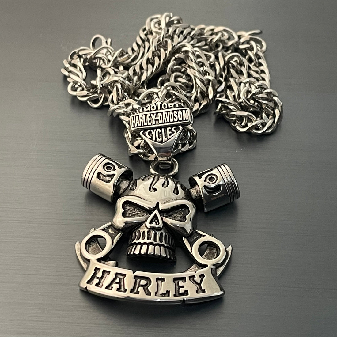 Harley Davidson Skull Heavy Biker Pendant Necklace For Men