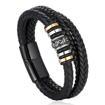 Black Layered PU Leather Bracelet For Men